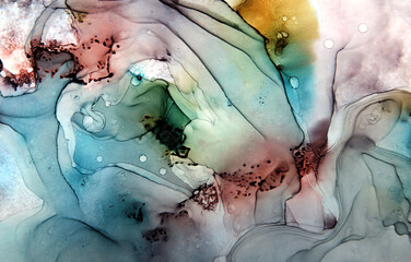 art background of colored ink stains on gray