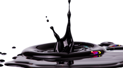 Melting drops colorful black paint on transparent background 