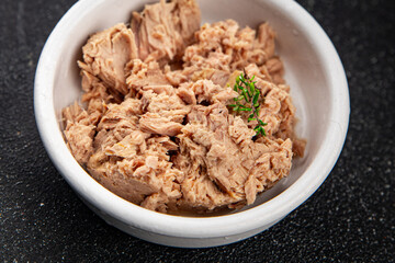 tuna canned fish seafood snack fresh tasty food dish gourmet food pescetarian diet background on the table rustic food top view copy space vegetarian food 