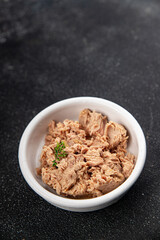 tuna canned fish seafood snack fresh tasty food dish gourmet food pescetarian diet background on the table rustic food top view copy space vegetarian food 