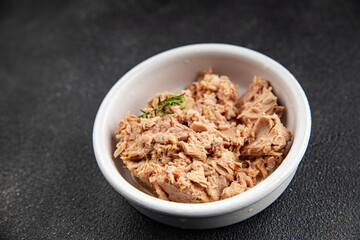 tuna canned fish seafood snack fresh tasty food dish gourmet food pescetarian diet background on the table rustic food top view copy space vegetarian food 