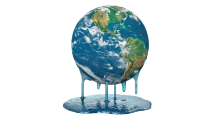 
Melting dripping planet Earth on transparent background