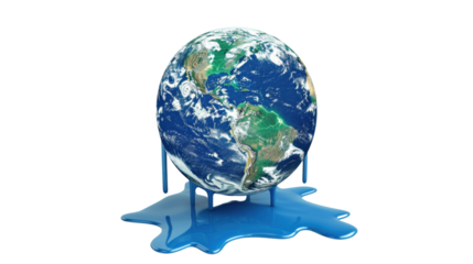 
Melting dripping planet Earth on transparent background