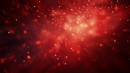 Particules scintillantes et brillantes volant sur fond sombre, rouge et noir. Lumière rouge, paillettes et flou. Fond pour bannière, conception et création graphique.	