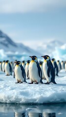 Obraz premium image d'une colonie de manchots dans un désert glacé