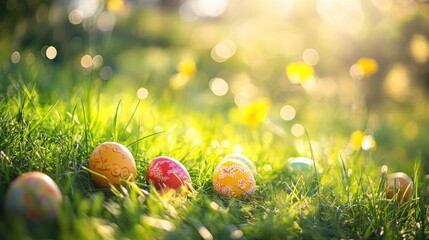Colorful Easter Eggs Hidden in Green Grass