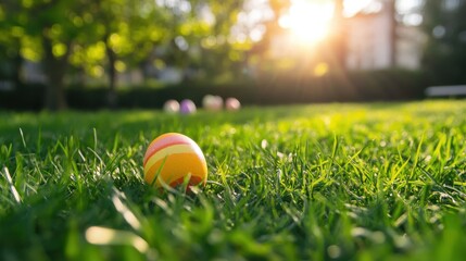 Colorful Eggs Hidden in Grass for Easter Hunt