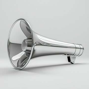 Chrome megaphone announcement, studio shot.