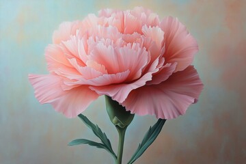Beautiful pink carnation with delicate petals against a softly colored background