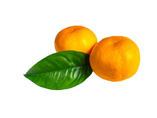 Tangerine fruit with green leaf. Isolated in PNG format. Orange mandarin fruit. Fruit drinks. Insert into mockup. Citrus fruits. Image for template. Vegetarian food.