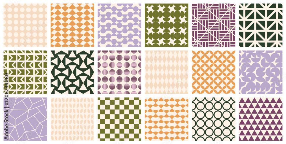 Poster collection of vector seamless color patterns - geometric design. bright abstract fashion backgrounds