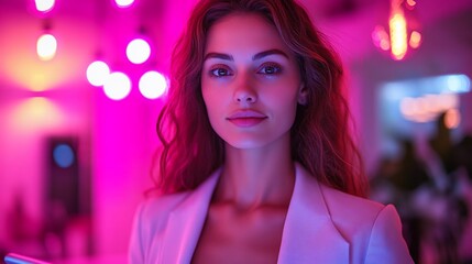 Fototapeta premium Confident woman in neon light.