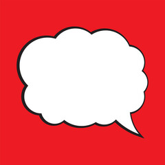 White speech bubble with black shadow on red background.  Thought bubble, empty communication cloud.