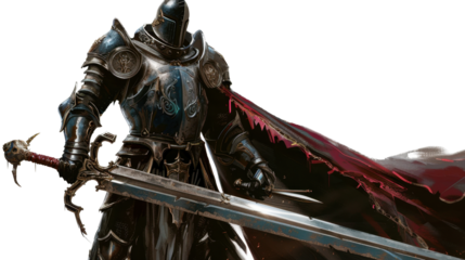 Medieval knight with sword on transparent background 