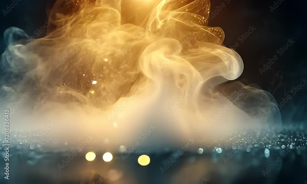Sticker a mesmerizing swirl of golden smoke rising above a shimmering surface, creating an ethereal atmosphe