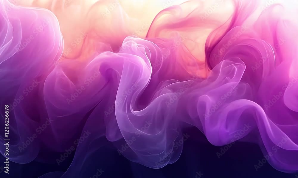Wall mural abstract colorful smoke swirling in soft waves, creating a dreamy atmosphere with gradients of purpl
