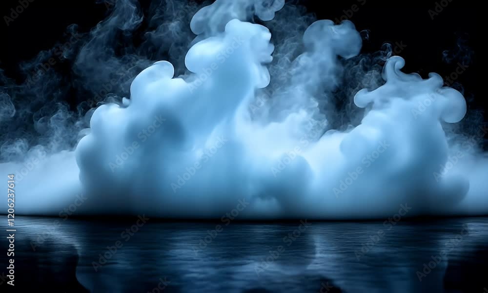 Wall mural ethereal mist rising over a reflective surface, creating a serene and mysterious atmosphere in a dar