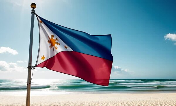 Filipino national flag HD video. Filipina flag on flagpole footage