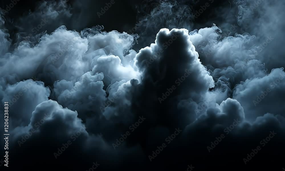 Wall mural dramatic swirling clouds of smoke illuminated by subtle light, creating a mysterious atmosphere in a