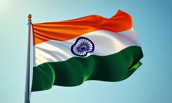 India flag HD video. India flag waving on flagpole footage