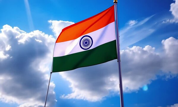 India flag HD video. India flag waving on flagpole footage