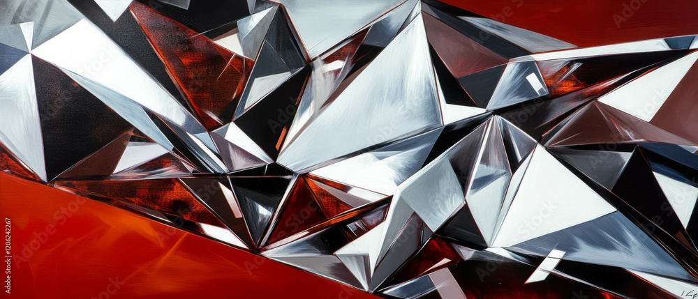 Poster geometric mirrors create striking reflections with sharp angles and modern textures