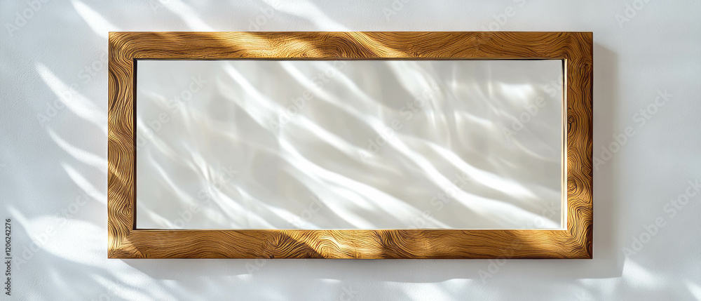 Poster reflective texture of a large rectangular mirror with a wooden frame showcasing a clear space