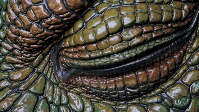 Dragon's fiery eye. Close-up of reptilian creature with flaming iris. Detailed scaly skin texture. Fantasy monster concept. Mythical beast visual effect for movies or games - Powered by Adobe