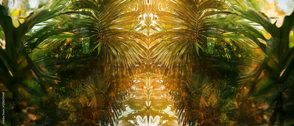 Aufkleber mirrored plants create an abstract reflection of vibrant greenery in a natural setting