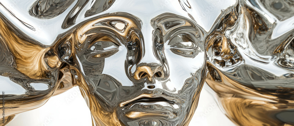 Poster mirrored sculptures create dynamic reflections in an abstract artistic display