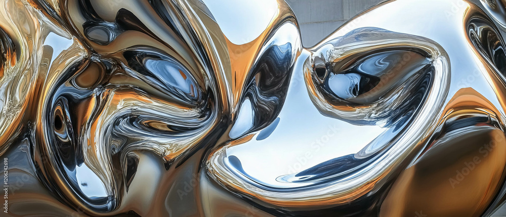 Poster exploring the captivating textures of mirrored sculptures and their reflections in art