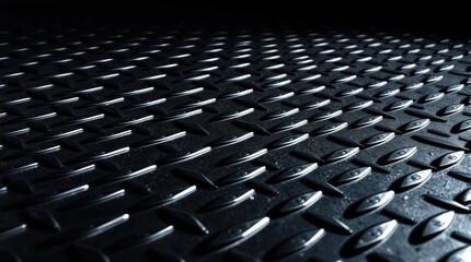 seamless metal floor plate with a diamond pattern on a black metal background, featuring contrasting chiaroscuro lighting, deep shadows