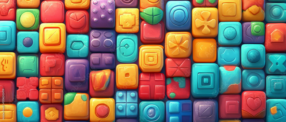 Aufkleber brightly colored matching tiles with varied patterns create an engaging casual game art style