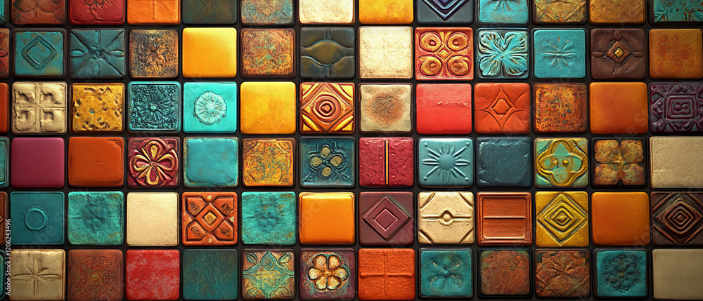 Aufkleber brightly colored tiles with varied patterns create a vibrant and engaging visual texture
