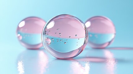 Glass spheres, gleaming in soft pastel hues, reflect an otherworldly light, symbolizing elegance and tranquility in the realm of modern art