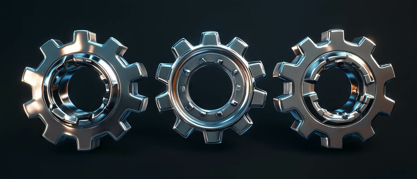 Rotating gears in metallic colors showcasing smooth animation and modern design