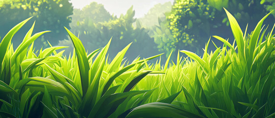 Vibrant stylized grass texture for casual game art style featuring lush cartoonish blades