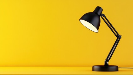 Black Desk Lamp on Yellow Background Minimalist Design