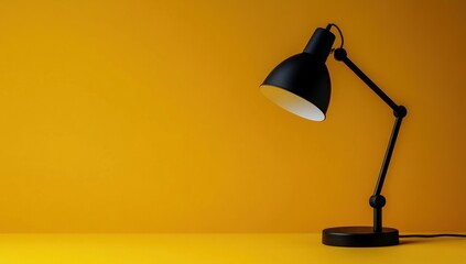 Black Desk Lamp on Yellow Background Minimalist Still Life Photography