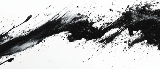 Black ink grunge pattern with oil effects on white paper background creating unique textures