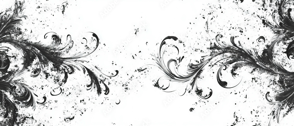 Poster marbled black ink patterns create a unique grunge seamless design on a white background