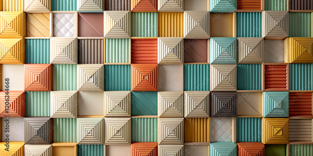 Poster colorful abstract patterns with rectangles and squares create a vibrant wallpaper design in a modern