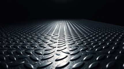 Obraz premium seamless metal floor plate with a diamond pattern on a black metal background, featuring contrasting chiaroscuro lighting, deep shadows