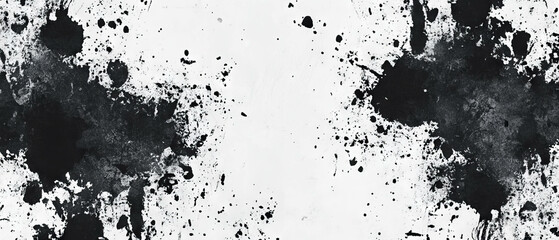 Monochromatic grunge pattern featuring black ink splotches on a white background