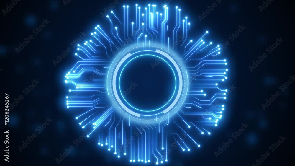 Poster digital processing of fingerprints neon glowing looping technology fingerprint on a black background