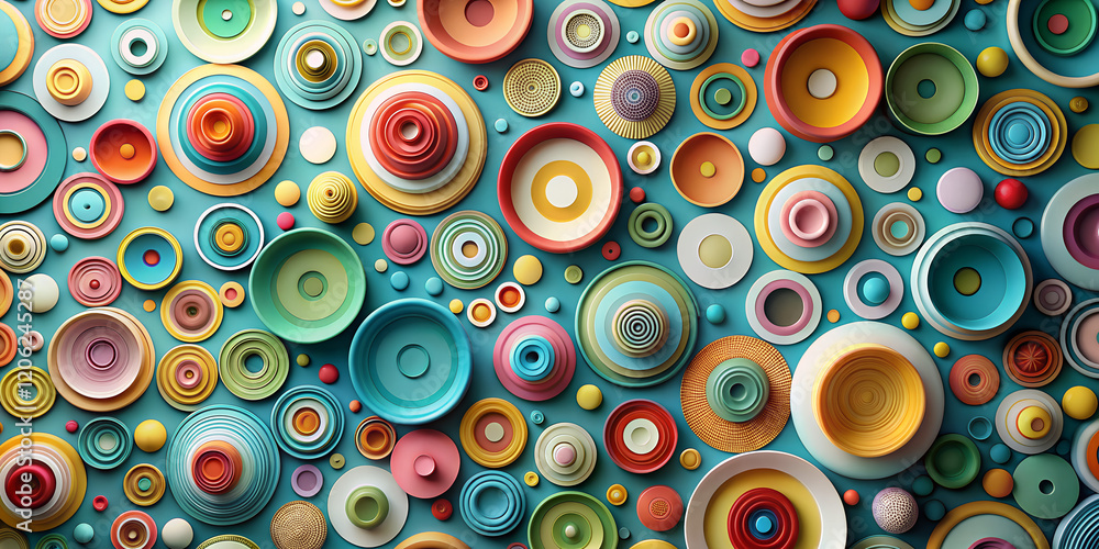 Poster vibrant circular patterns create an engaging and colorful stage wallpaper design
