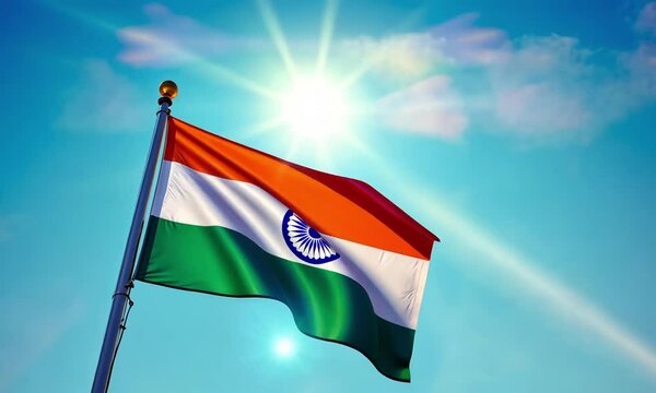 India flag HD video. India flag waving on flagpole footage