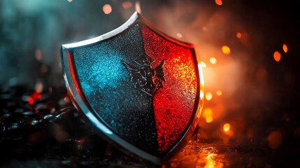 Fiery shield bravely protects against intense dark forces. AI Generated