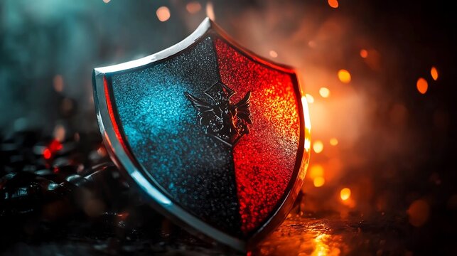 Fiery shield bravely protects against intense dark forces. AI Generated