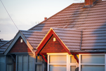 Frost snow covered british house roof in england uk